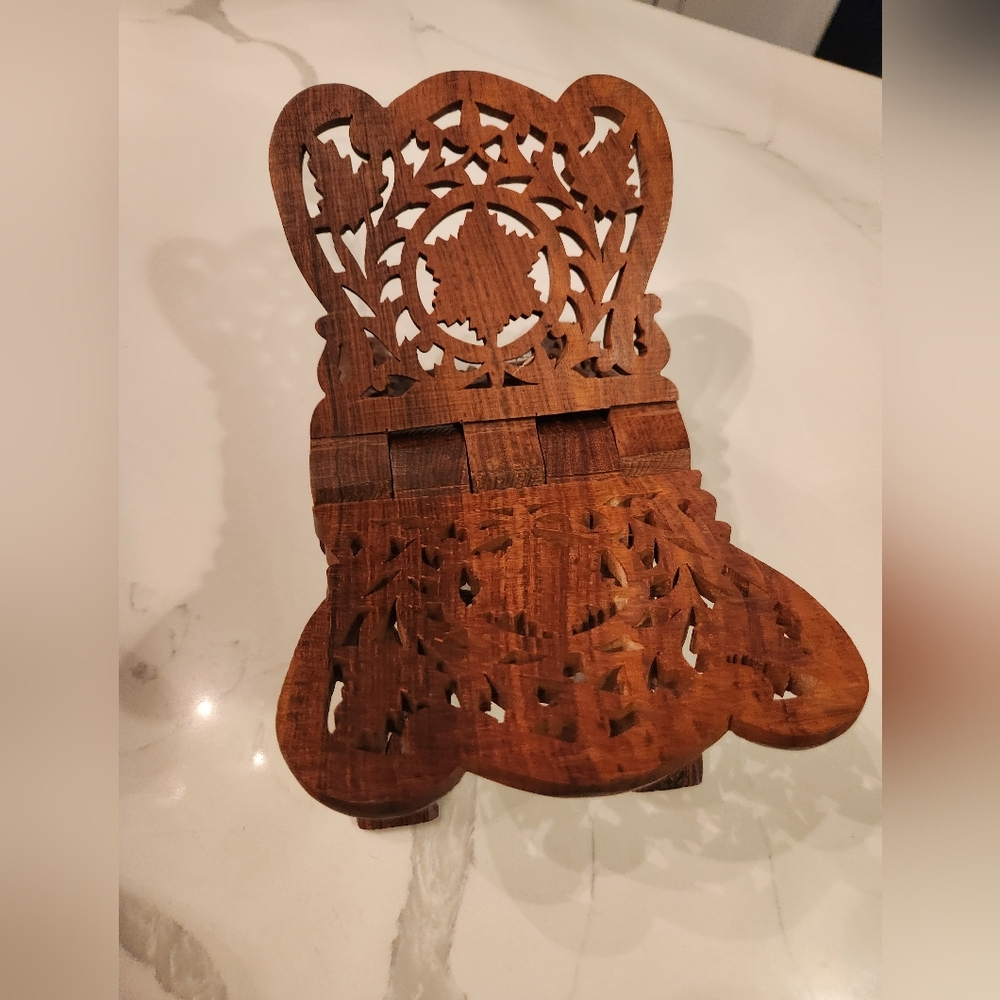 VINTAGE Carved Wood Foldable Prayer Book Holder Stand Magazine Rack Traditional - Picture 5 of 7